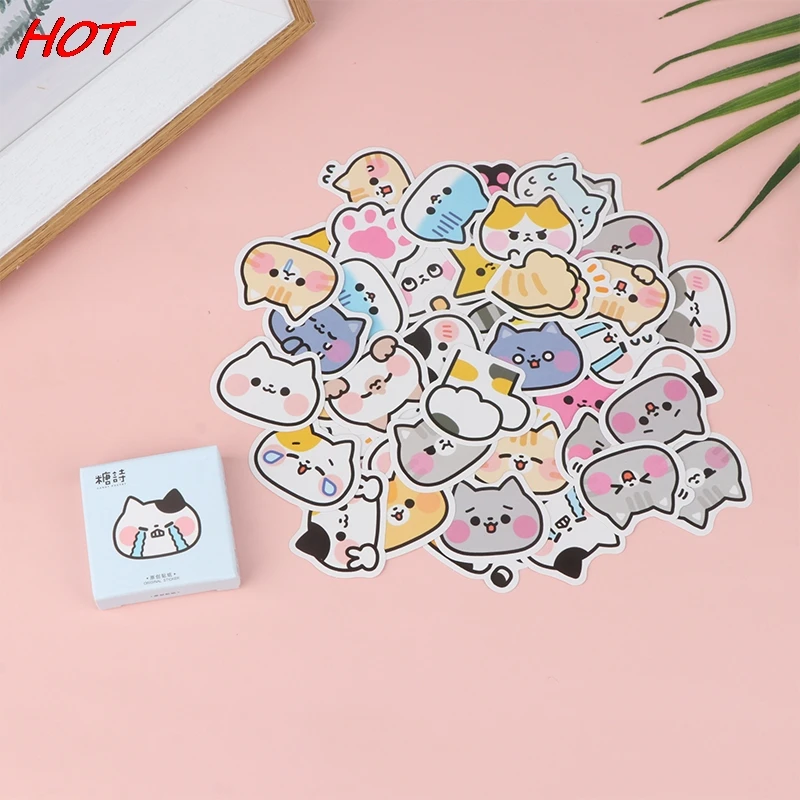 45Pcs Cute Cat Stickers Vinyl Decals Animals Kitten Sticker For Bottles Laptop Computer Phone DIY Diary Scrapbooking Decoration