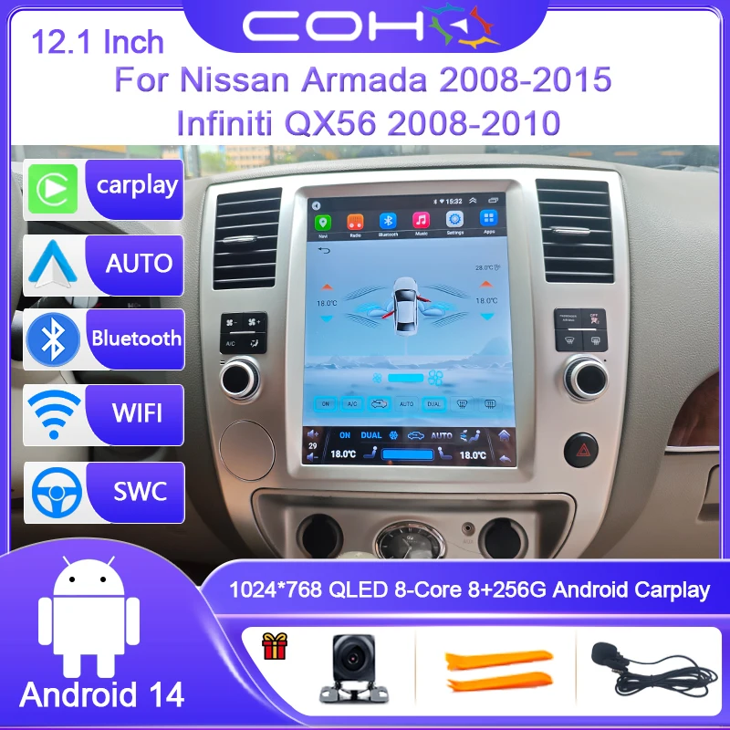 

12.1 Inch For Nissan Armada 2008-2015 Infiniti QX56 2008-2010 Car Multimedia Player Gps Radio Android 14 Octa Core Carplay WIFI