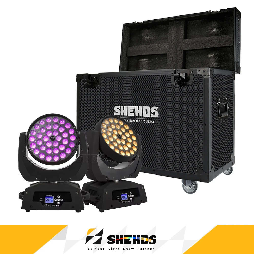 

2PCS 36x18w LED Moving Head With Flight Case Zoom Wash RGBWA UV Light For DJ Disco Wedding Party Show Stage Lighting DMX512