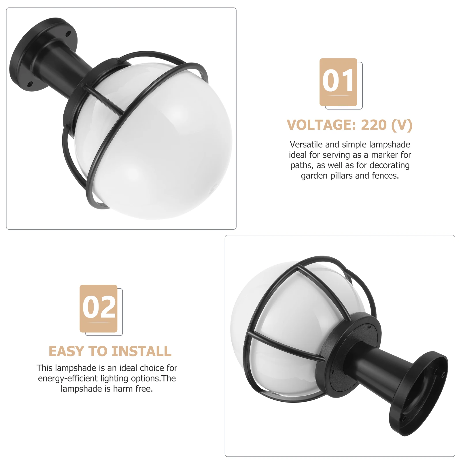 

1Set Round Ball Lampshade Durable Acrylic Stainless Steel Garden Courtyard Post Light Fixture Cover Outdoor Decorative Pathway