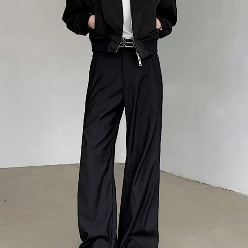 IEFB Pleated Men's Suit Pants Casual Stylish Solid Color Zipper Straight Male Wide Leg Trousers New Trendy Spring 2024 9C4216