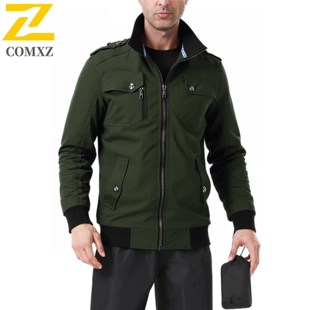 

EiAO Mens Casual Solid Color Jacket Lightweight Cotton Zipper Stand Collar Loose Fit Outdoor Windbreaker Autumn Thin Coat​