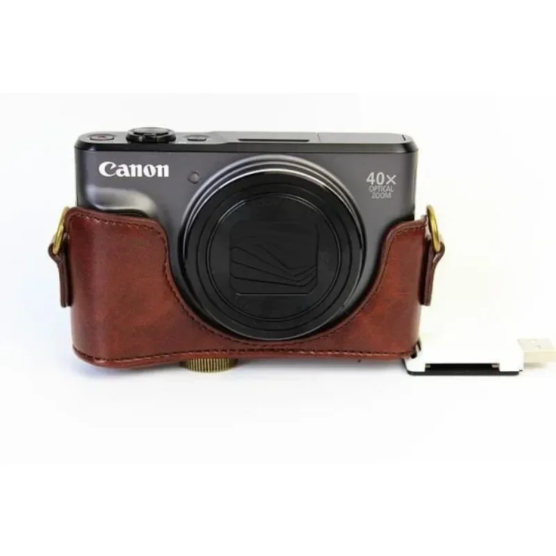 Do aparatu Canon PowerShot SX740 HS SX730 SX720 Retro PU Leather Case Shoulder Bag Shoot Camera Protective Cover SX740 SX730HS