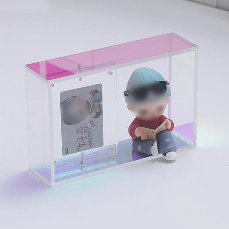 

Acrylic Figurine Display Stand with Card Holder Ornaments Blind Boxes Doll Small Cards Storage Box Collectibles Showcase