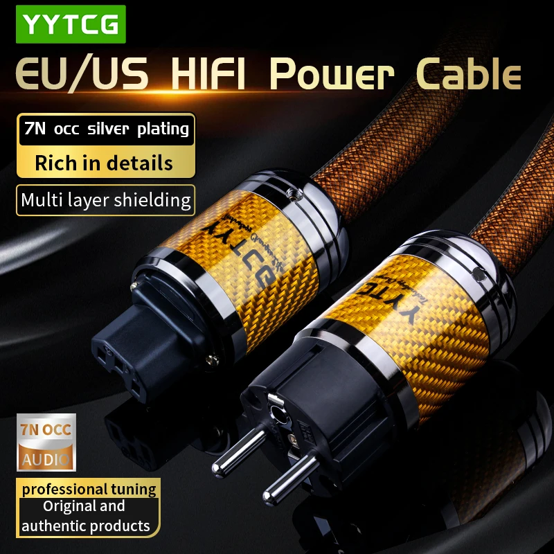 HIFI Power Cable 7N OCC Silver Plated Hi-End Audio Cable EU/US Pure Copper Rhodium Plated Plug Connection Filter CD Amplifier