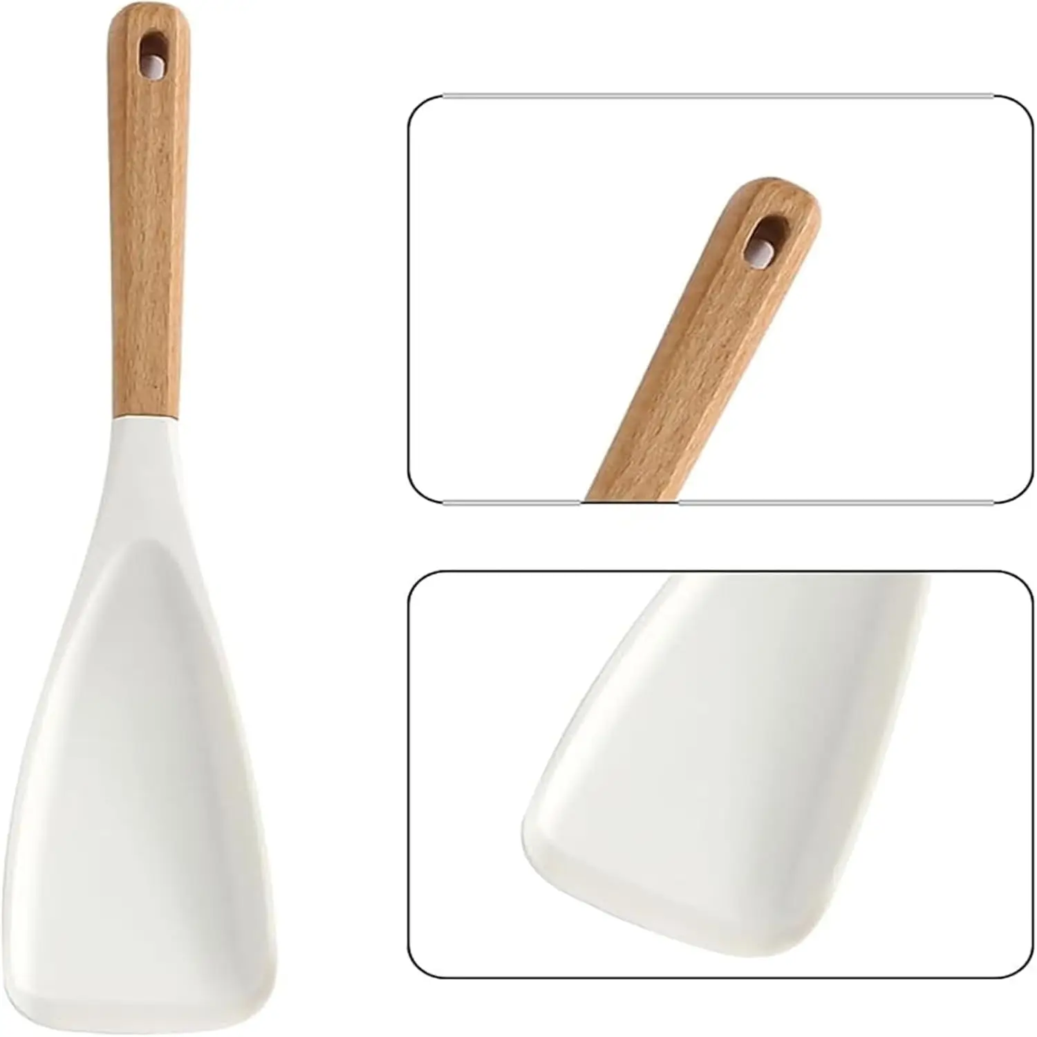 White Silicone Kitchen Spatula, Seamless One-Piece Design with Beech Wood Handle, Easy to Clean Multipurpose Cooking and Serving Spade