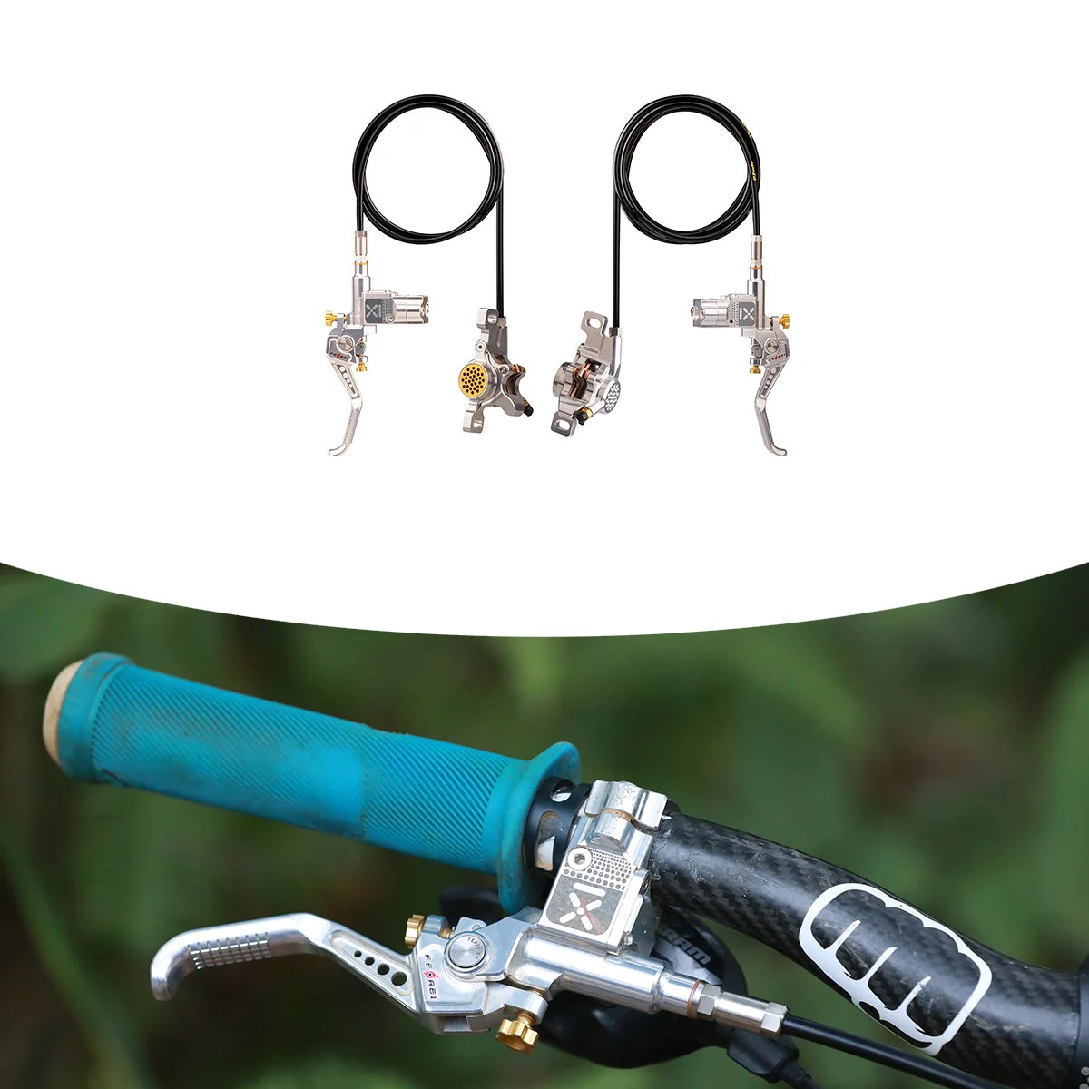 

Ferei High Performance 2-Piston Hydraulic Disc Brake Set 2 Finger Handle for Comfortable MTB BMX & XC Bicycle Riding with Safety