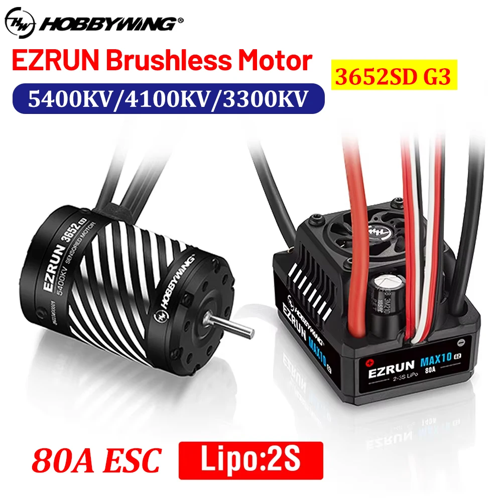 

Hobbywing EZRUN MAX10 80A Водонепроницаемый бесщеточный ESC + 3652SD G3 KV5400/4100/3300 Двигатель для радиоуправляемого автомобиля 1/10