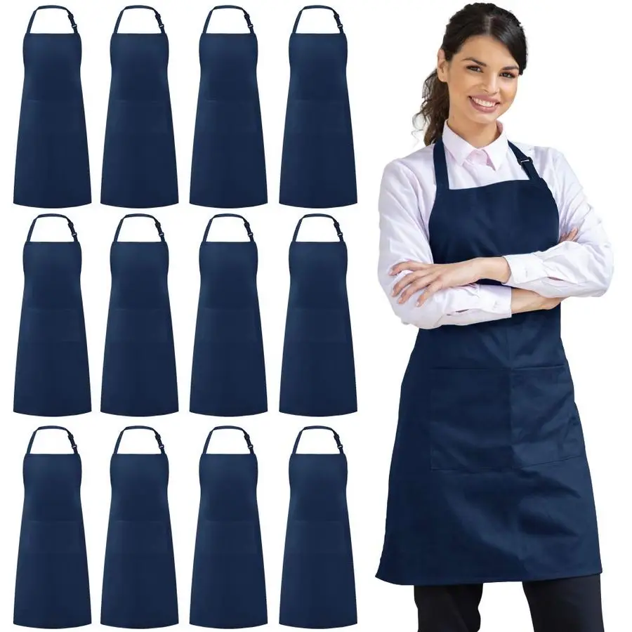 

12 Pack Bib Apron, Unisex Aprons Adjustable Waterdrop Resistant with 2 Pockets Cooking Kitchen Apron for Chef, BBQ Drawing Apron