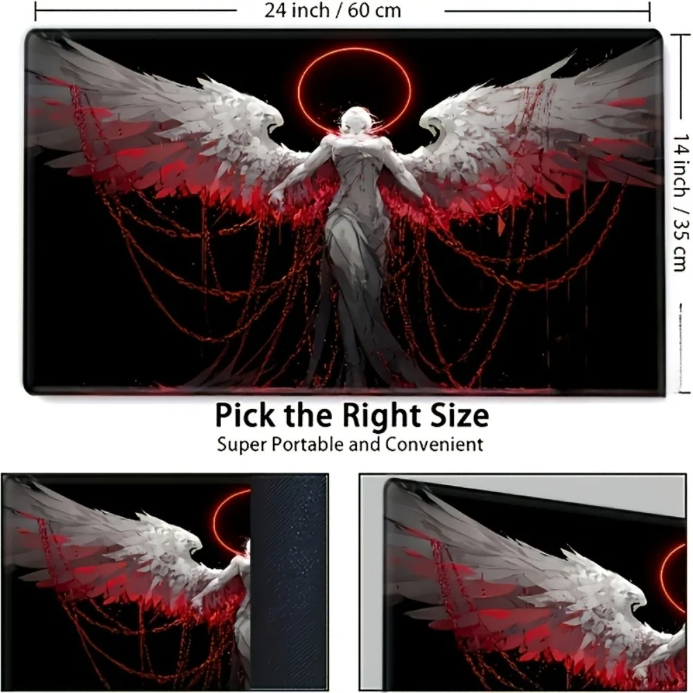 Mysterious Dark Angel game controller pad, table pad, game mouse pad, with red chain and halo patterns, suitable for trading