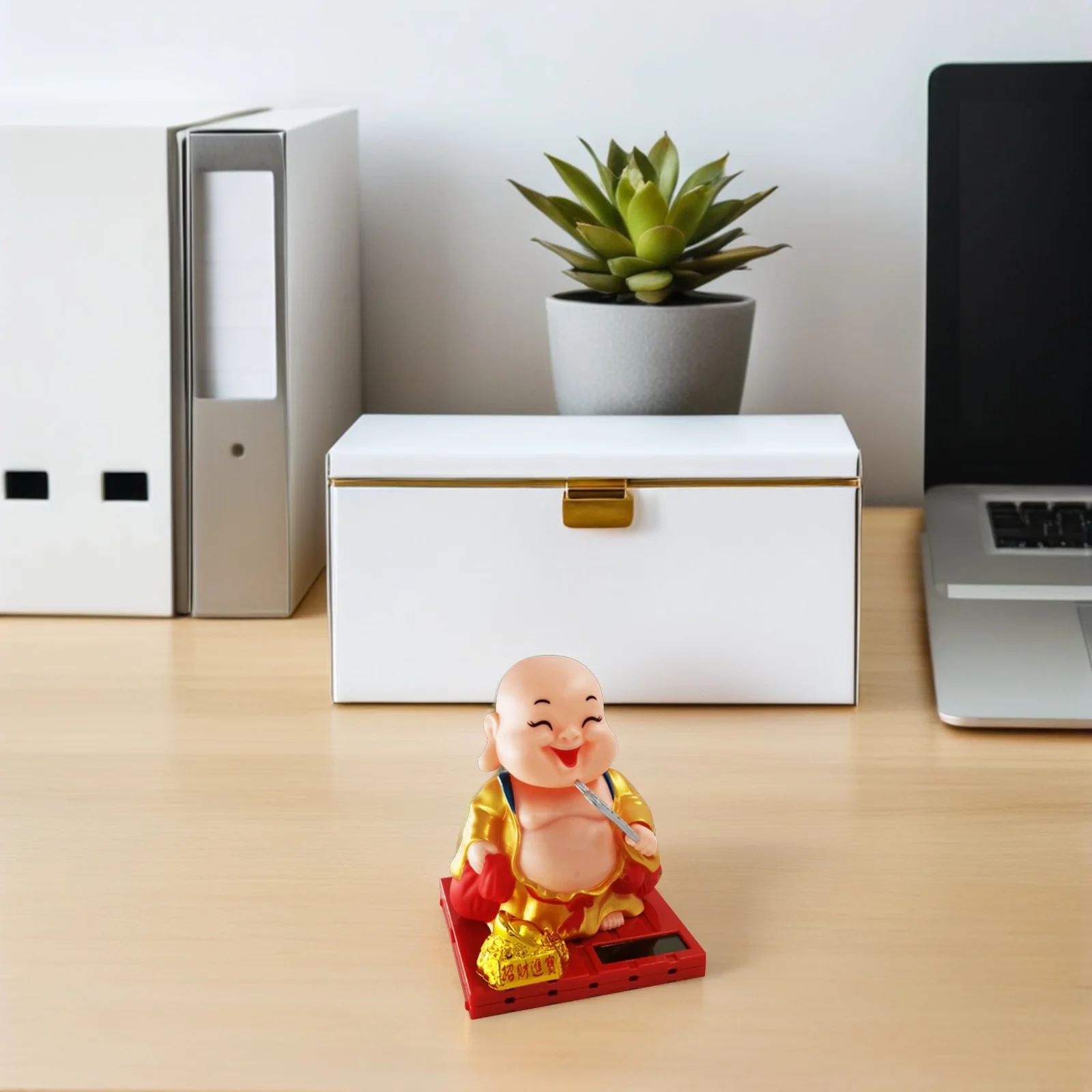 1 pçs adorno de buda maitreya operado a energia solar para carro e mesa decoração de movimento noturno interior da casa elegante cultura chinesa