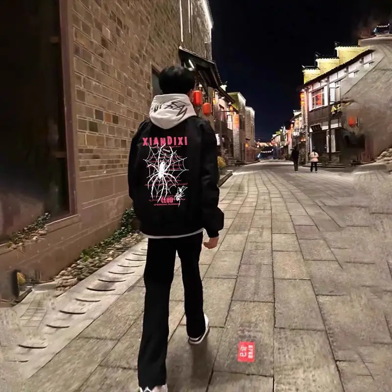 

Мужская куртка с бейсбольным принтом в стиле ретро в американском стиле High Street, весенне-осенняя куртка-пилот для пар, верхняя одежда, длинный све