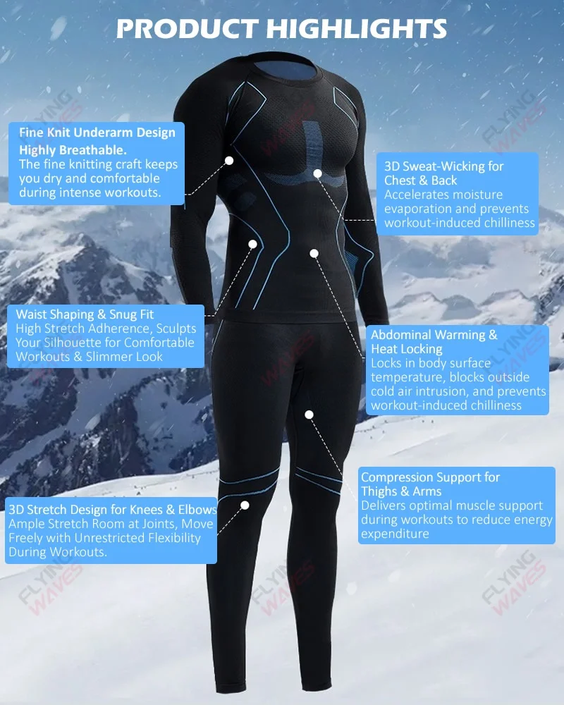 Adults Winter Outdoor Ski Underwear Set Men Women Quick-Dry Breathable Moisture-Wicking Compression Thermal Sports Undergarments