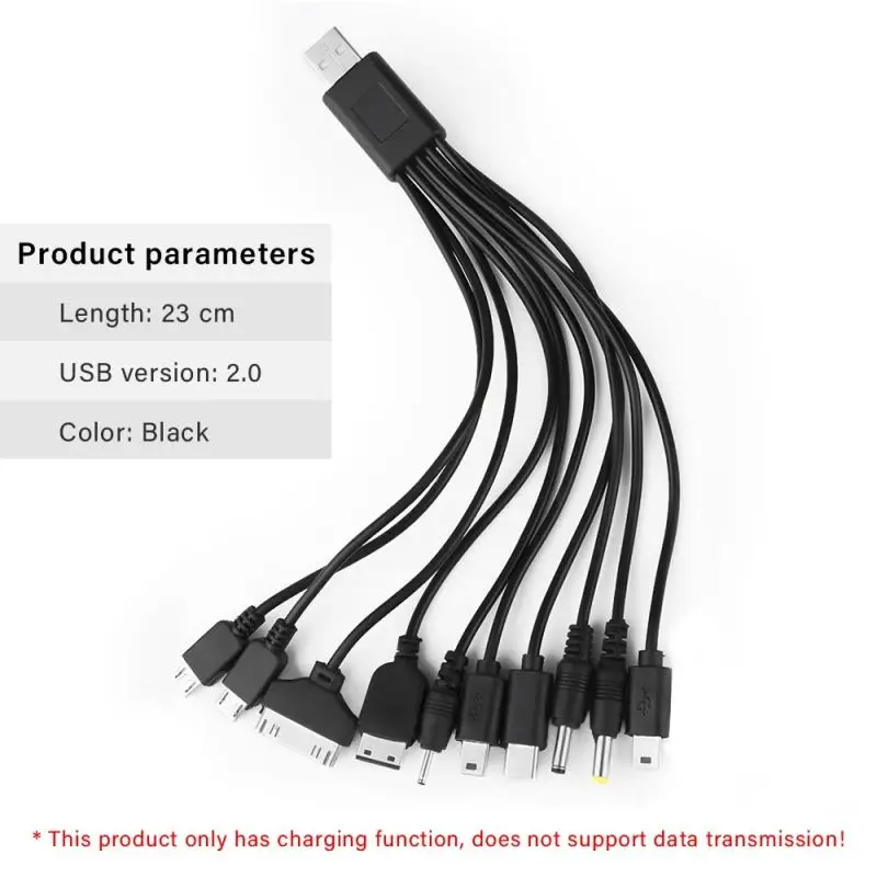 Cabo USB 2.0 Linha de carregamento, Porta USB 2.0 A, Macho para 10 Conectores Multi Diferentes, Multifunção Conveniente Durável