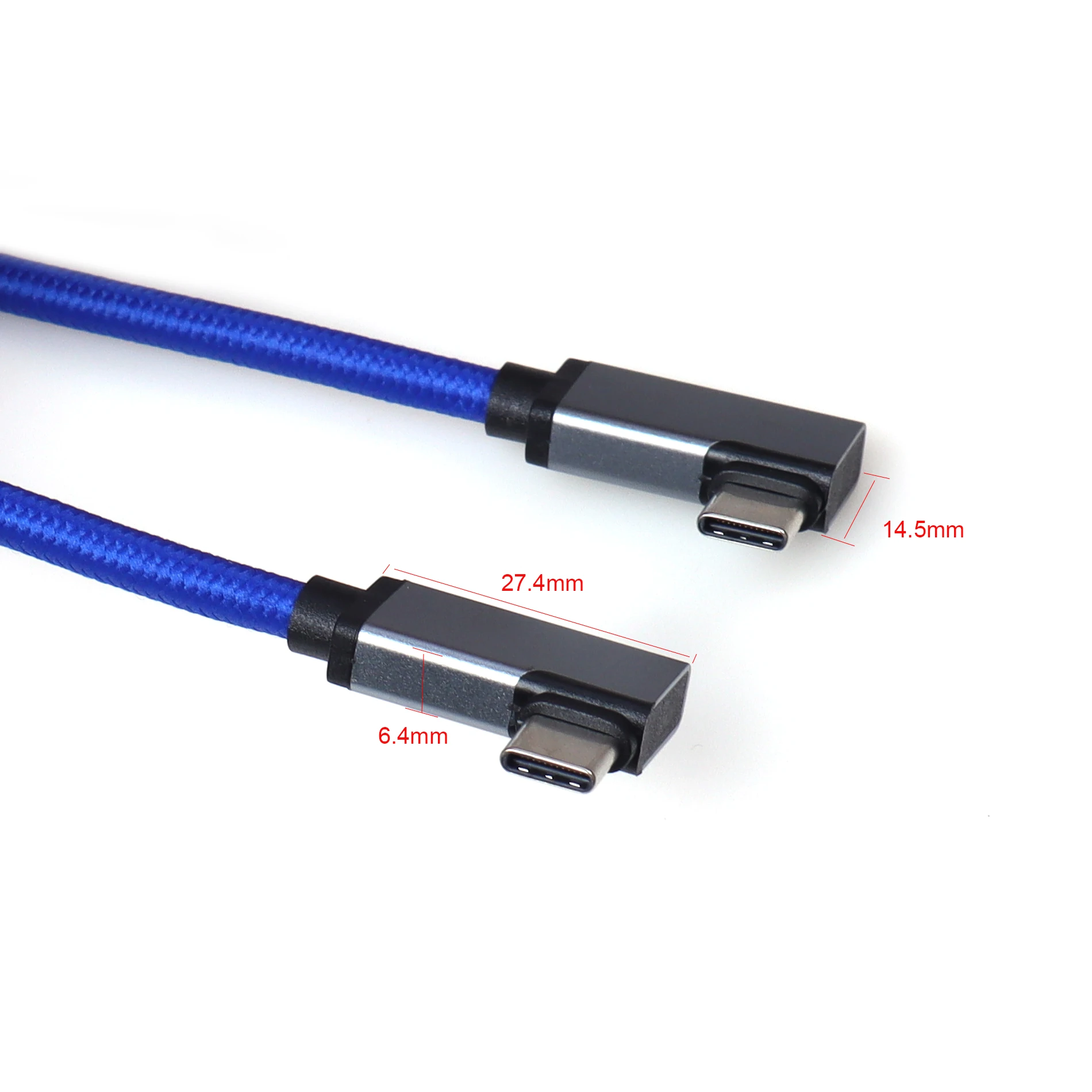 Blue type c Extension Cable 90 Degree to Type C Male to Male Charging Data Gen Connector Extension Cable for cell phone