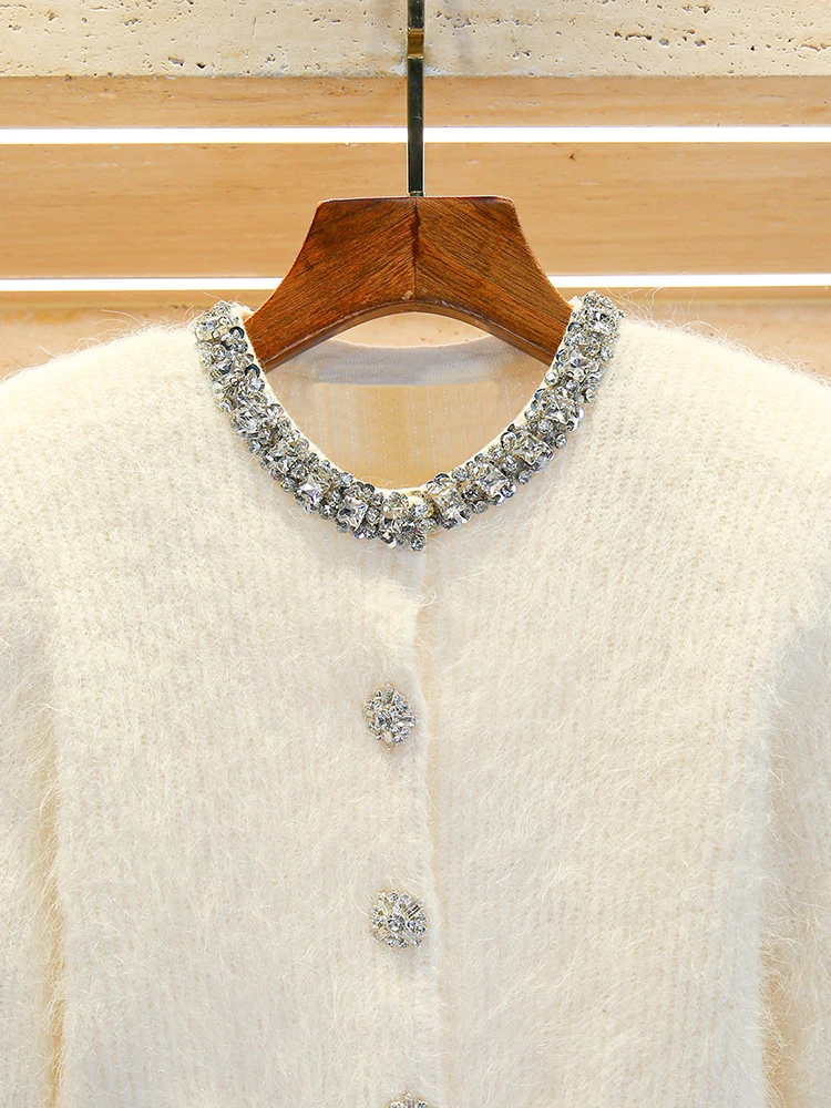 

High-End Women's Knitted Diamond Embellied Open Cardigan Coat Autumn Winter Small Fraance Sle SP Home South Oil