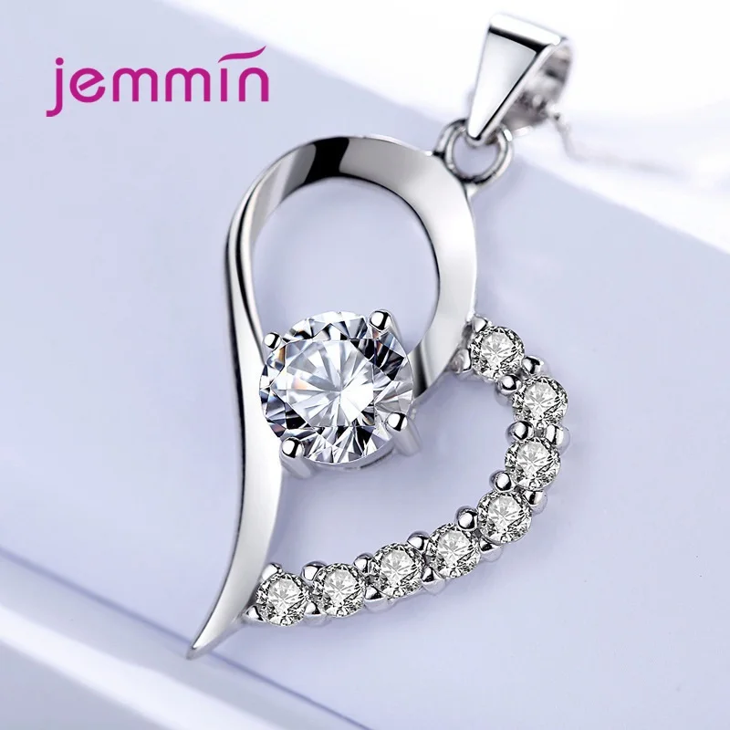 Heart Pattern 925 Sterling Silver  Female Jewelry Sets Fashion Shiny Pendant Necklace Earring Set For Women Girls Wedding