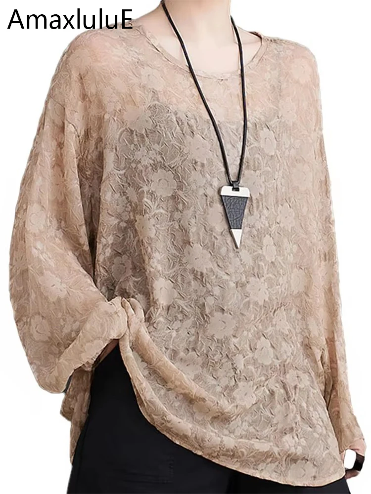 

AmaxluluE 2025 Summer Clothes Womens Fashion Loose Sexy Floral Lace Shirts Ladies Classic Luxury Casual Harajuku Chiffon Blouses