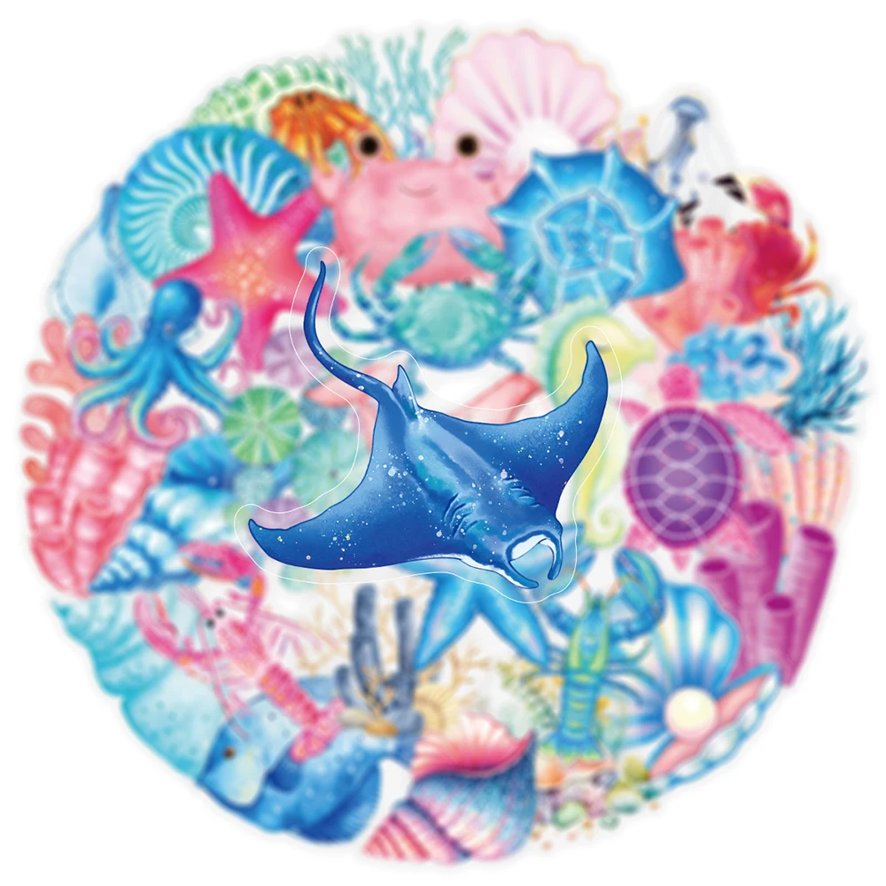 สติกเกอร์ลายการ์ตูนสัตว์ทะเลน่ารักแบบใส 10/30/50 ชิ้น สติกเกอร์ตกแต่งสวยงามสำหรับ DIY ตกแต่งมอเตอร์ไซค์ กีตาร์ กระเป๋าเดินทาง สไตล์คาวาอี้