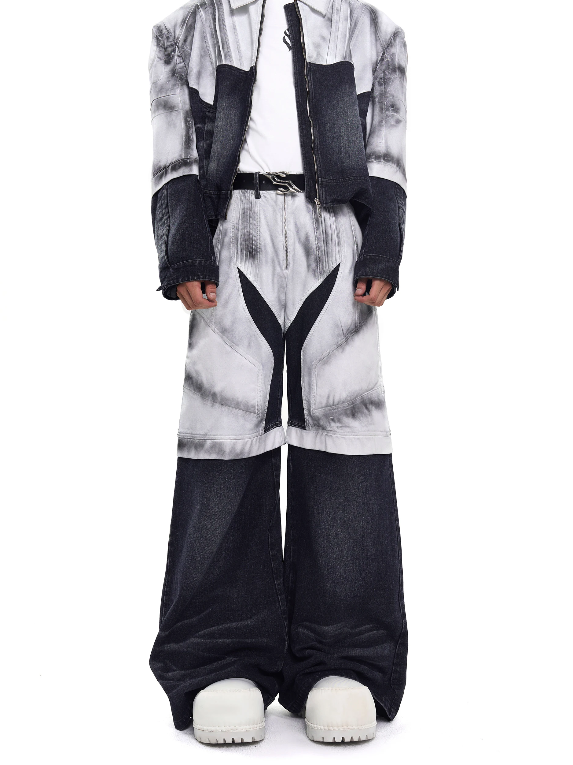 

Мужские джинсы с широкими штанинами в стиле пэчворк, ручная роспись, эффект состаривания, осенняя коллекция, модель Start Exceed End Original