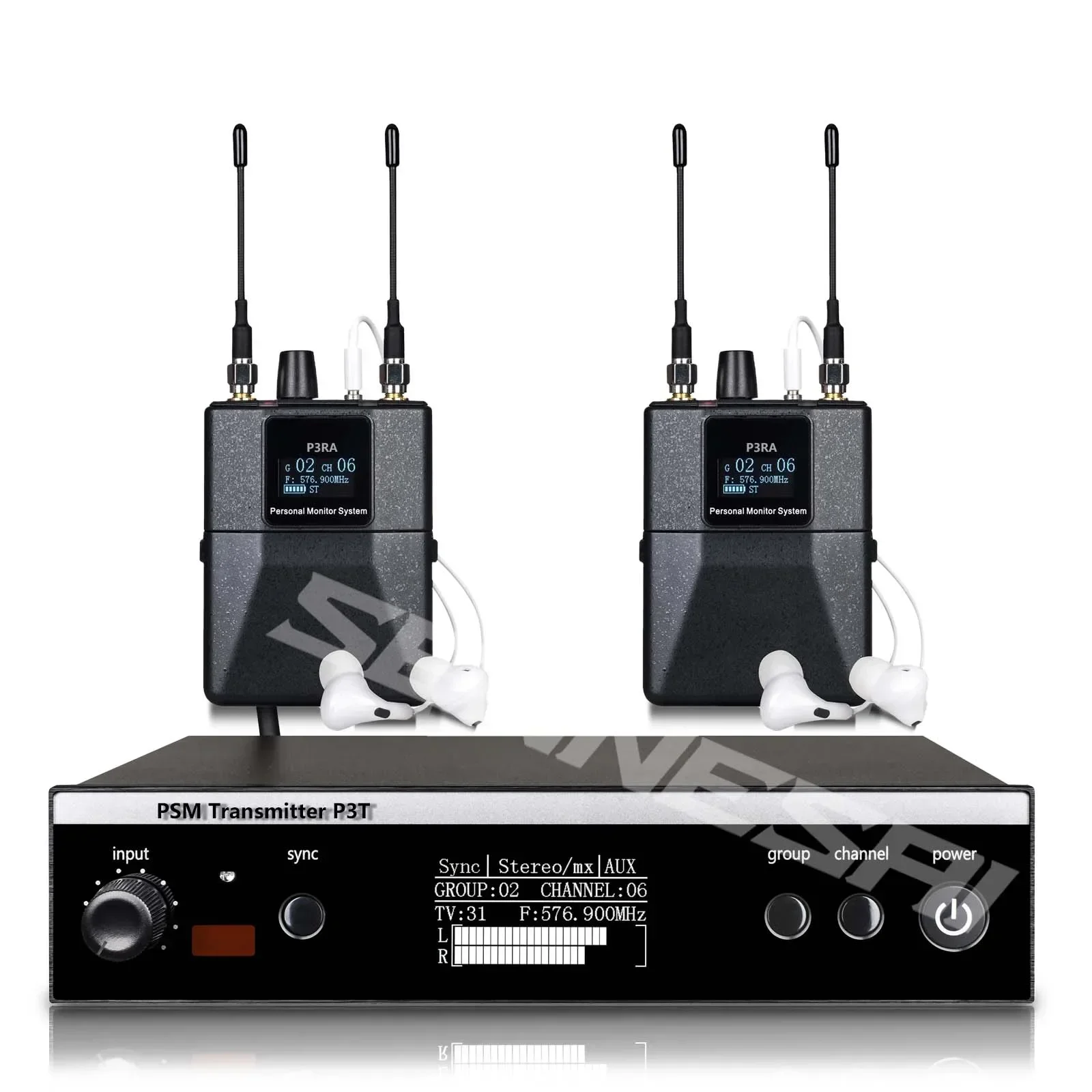 SENNESAI-PSM300 Sistema de monitoramento intra-auricular sem fio estéreo, processador digital DSP, UHF, 500MHz, 100mW, 24-Bit, áudio