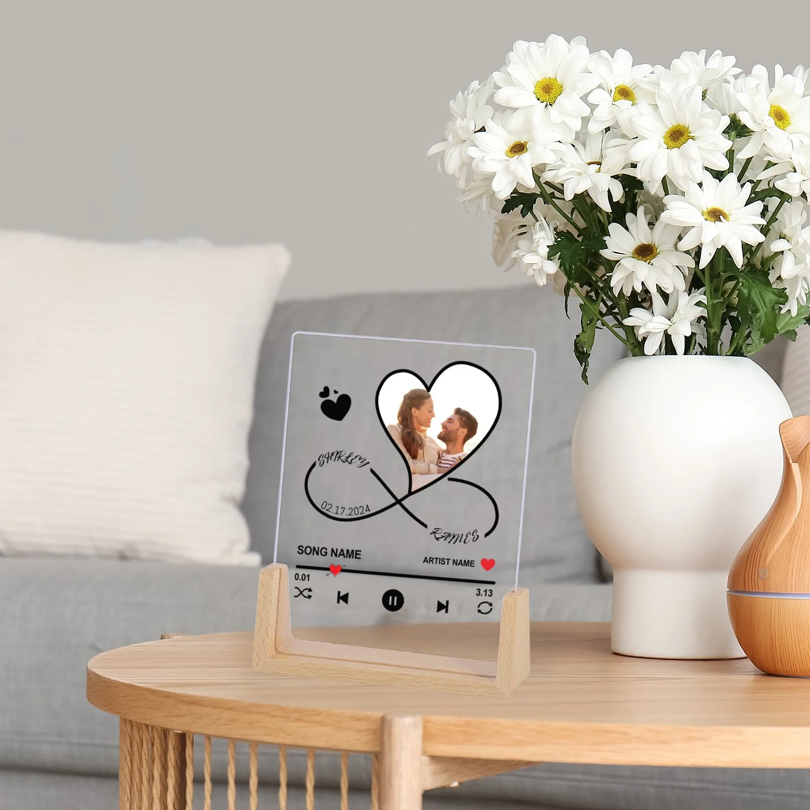 Customized Acrylic Song Picture Frame with Stand Personalized Valentines Day Gift for Couple Custom Music Code Photo Plaque