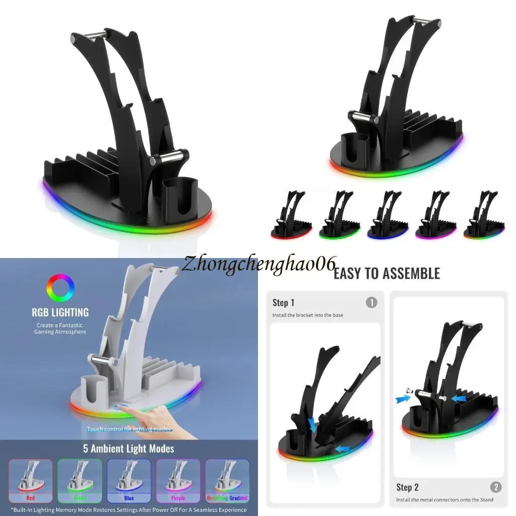 Gaming Console Accessory Holder Illuminated Shelf With Colorful Lights For Video Game Controllerss Headphones Game Cards 601F