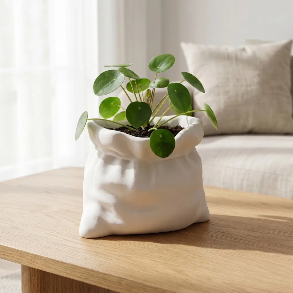 Modern Decorative 3D Printed Planter Vase Multifunctional Minimalist Flower Pot Creative Pouch Shape Flower Vase Indoor Plants