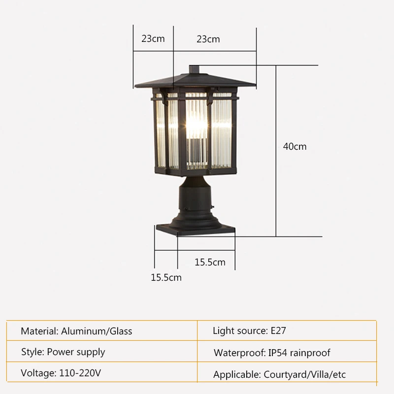 Imagem -05 - Black Aluminum Pillar Light Post Lights com Pier Mount Luminárias Impermeáveis Iluminação de Vedação ao ar Livre Jardim Pátio e Caminho