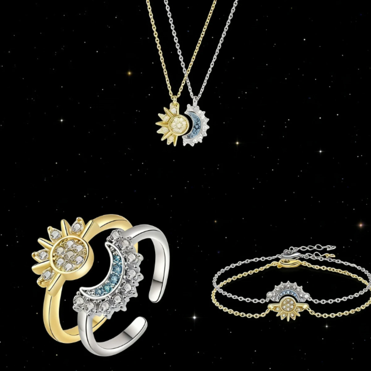 Sun Moon Couple Necklace Bracelet Ring Fashion Chain for Men and Women Good Friend Couple Gifts Trend Jewelry