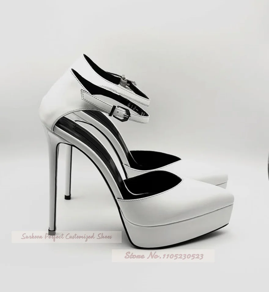 Lilac Purple Platform Pointed Toe High Heel Shoes Women Stiletto Heels Ankle Buckle Strap Banquet Pumps Shallow Footwear