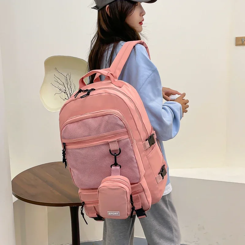 Oxford Solid Color 2024 New Product Backpack Large Capacity Zipper Softback Casual Backpack Arcuate Shoulder Strap Bag