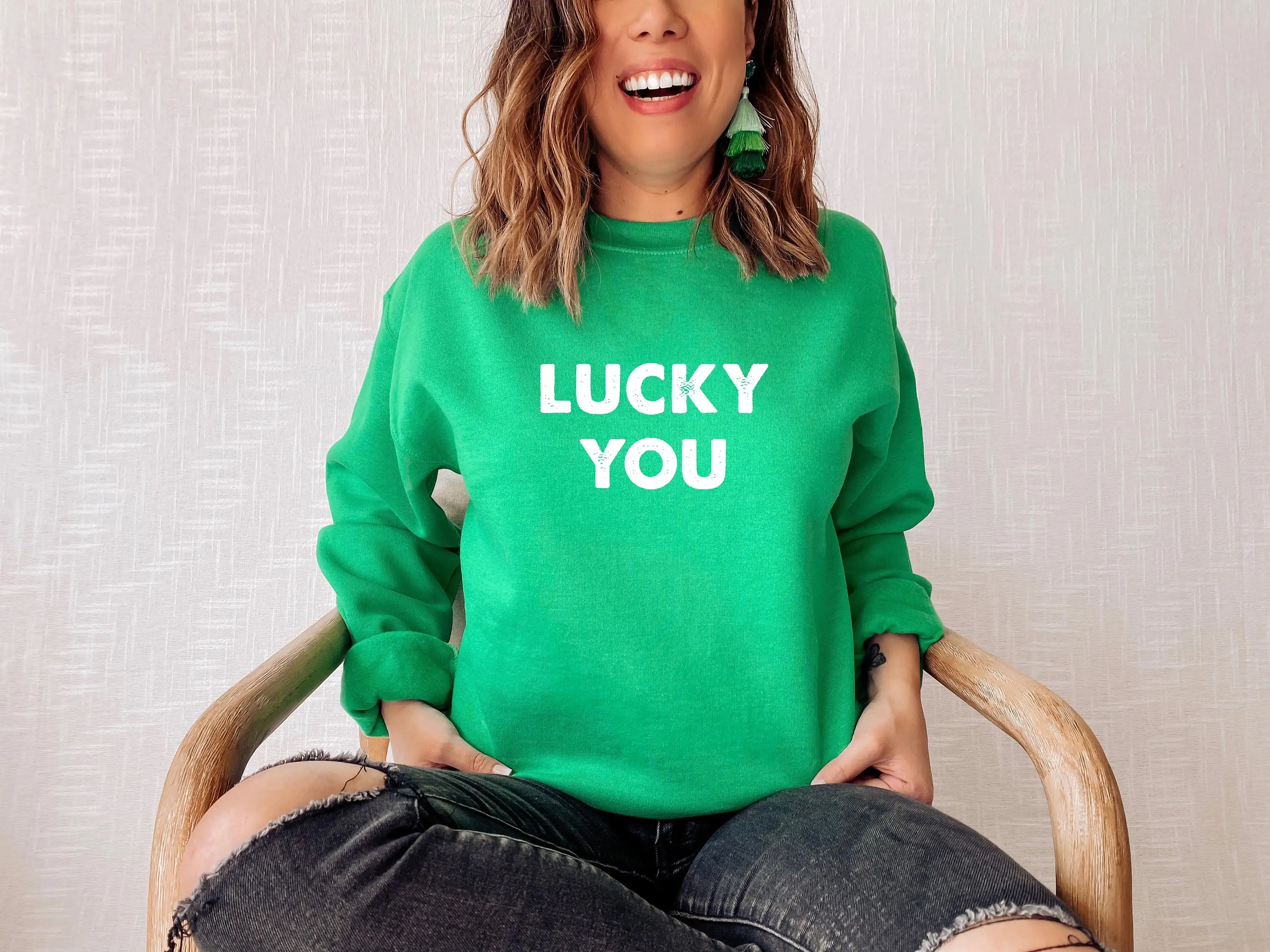 

Lucky You Slogan Women Sweatshirt Voguish Funny St Patty's Day Girl Sweater Campus Literary Style St. Patrick's Day Female Tops