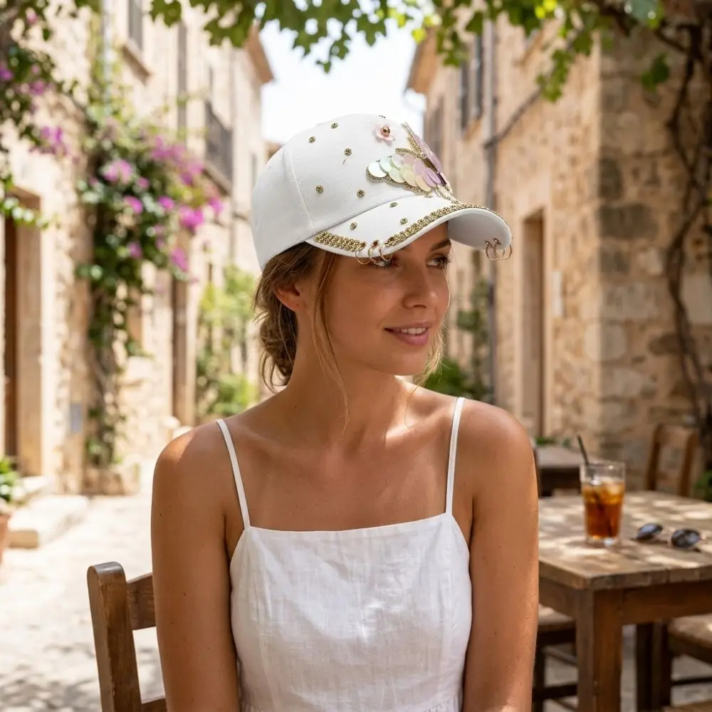 Sequined Butterfly Shiny Baseball Cap Rhinestones Sun Protection Women's Sun Hat Versatile Lightweight Peaked Cap Outdoor Travel