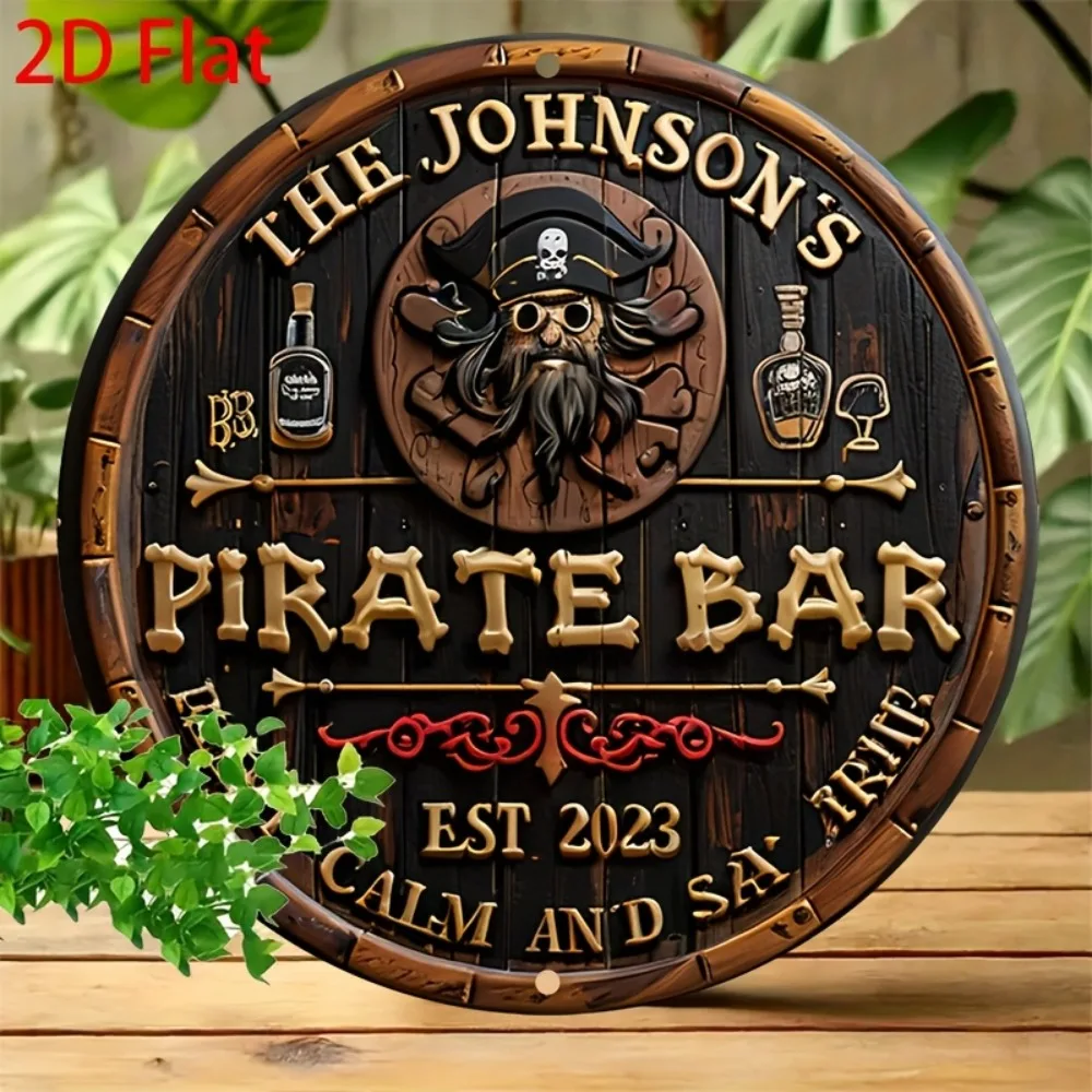لافتة معدنية عتيقة "The Johnson Pirate Bar" - فن ألومنيوم بتصميم جمجمة لديكور الهالوين والبار