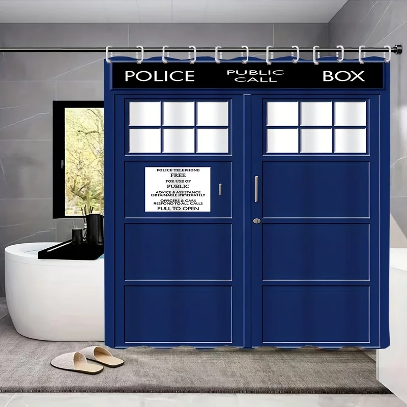 Doctor Who TARDIS Inspired Shower Curtain Set with Non-slip Mats and Toilet Cover, Water-Resistant Polyester Fabric, Fashionable