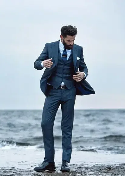 

Elegant Blue Wedding Suits For Men High Quality Tailored Slim Fit 3 Piece Groom Tuxedo Custom Prom Blazer Sets Terno Masculino