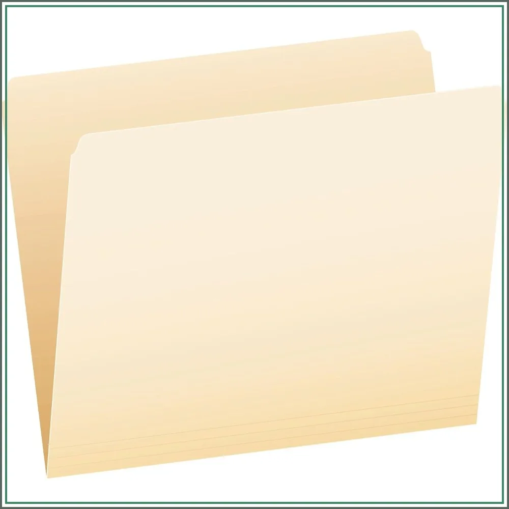 Manila File Folders, Letter Size, Straight Cut Top Tab, 100 Pack, Recycled