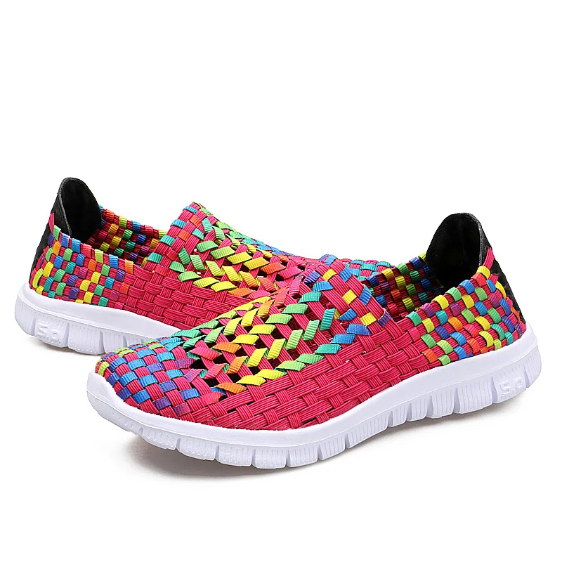 Women Shoes Summer Flats Female Loafers Woman Casual Flat Woven Shoe Mesh Breathable Sneakers Slip on Colorful Plus Size 42