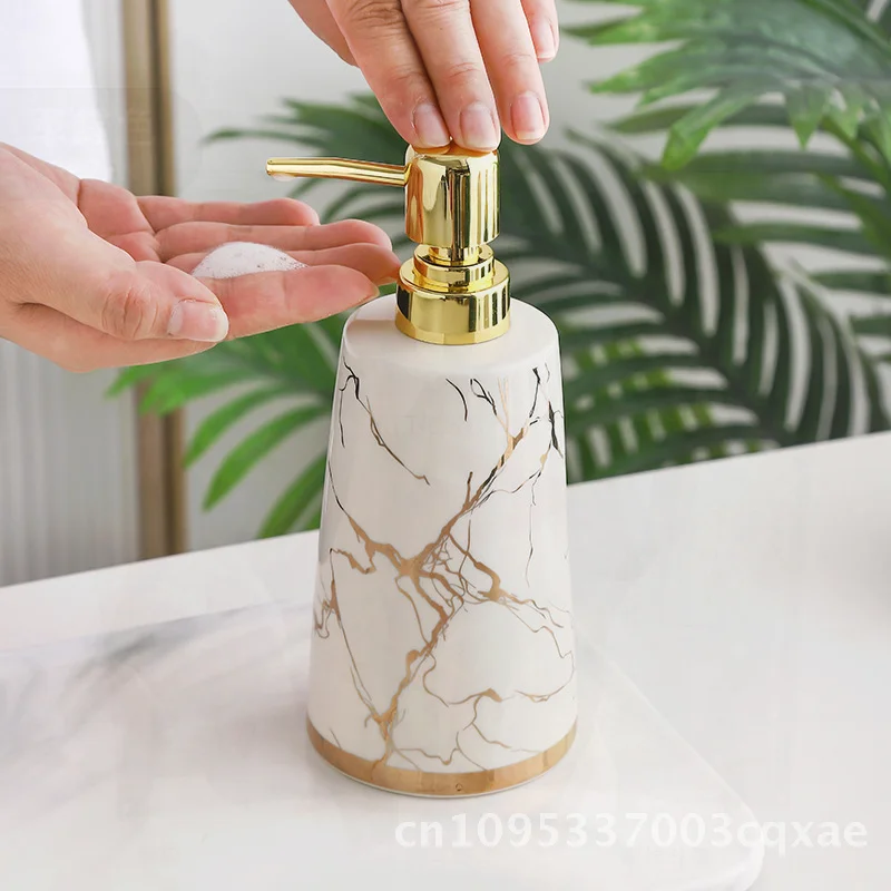 

Luxury Ceramic Hand Sanitizer Dispenser Light Press Bottle Refill Shampoo Shower Gel Bottle for Hotel B&B Dark Green White Black