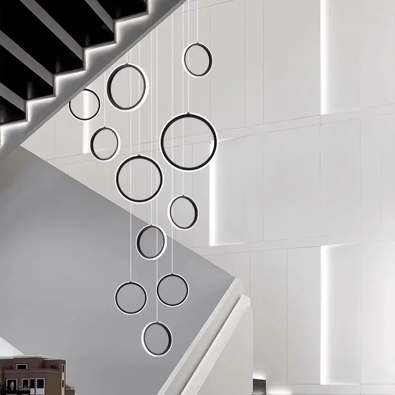 Nordische Drehbare Ring-Treppenhaus-Pendelleuchte für Wohnzimmer, Flur, Deckenleuchter, Heimdekoration, Hängeleuchte 220V 110V