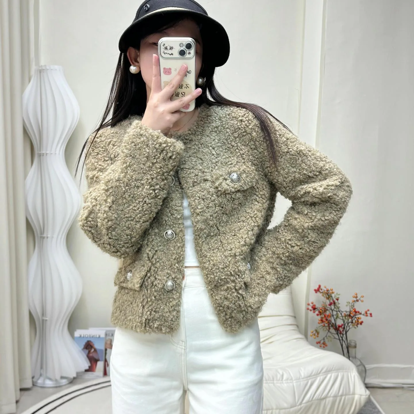 Skinny eco-friendly fur imitation mountain wool fur jacket women