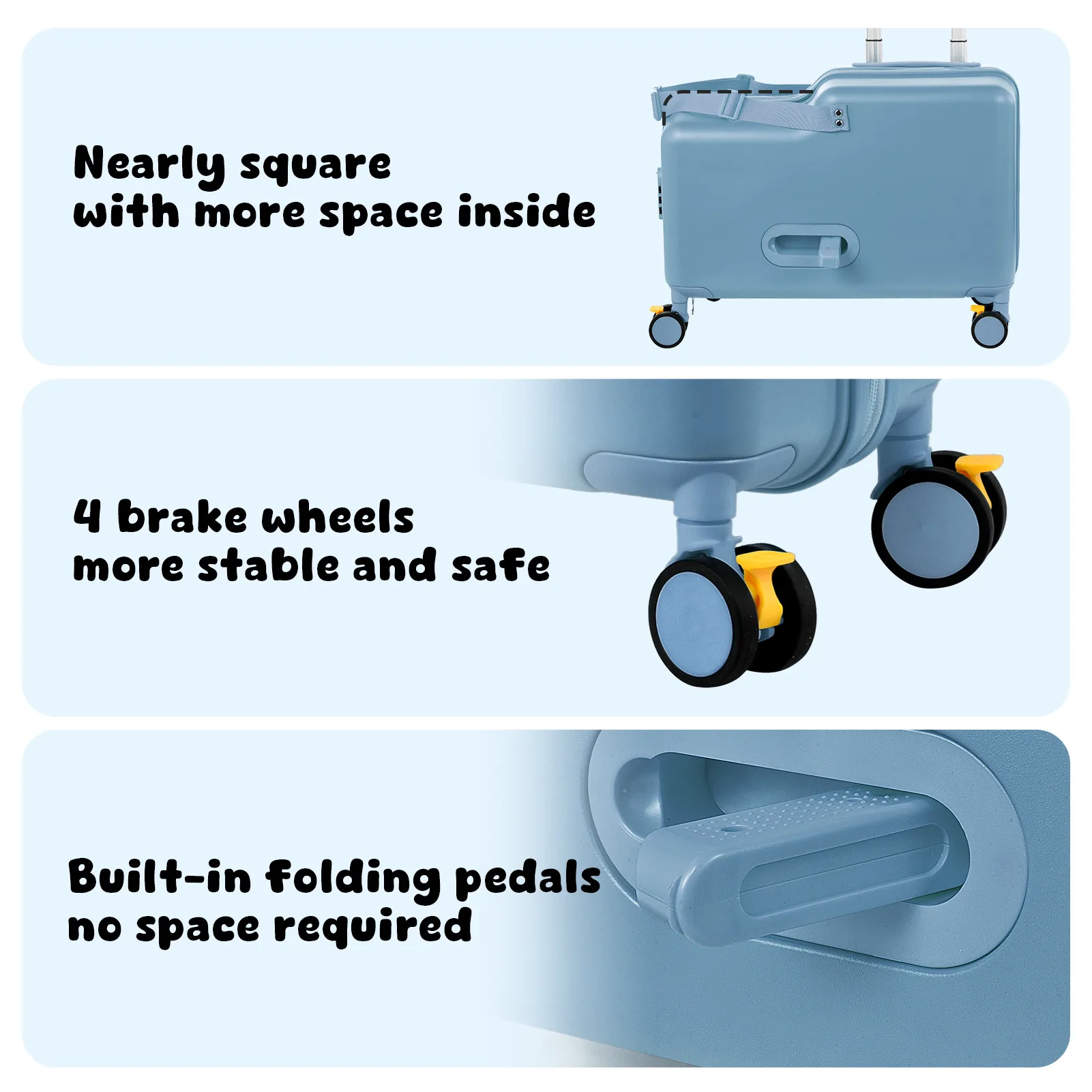 حقيبة سفر للأطفال مقاس 20 بوصة حقيبة سفر مع دواسة قدم وعجلات وعربة أطفال آمنة
