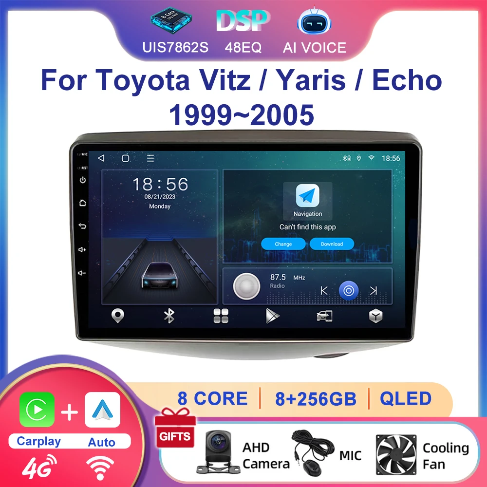 4G WIFI DSP Stereo IPS Screen Carplay Auto BT Android GPS Navi Player Car Radio Multimedia For Toyota Vitz Yaris Echo 1999-2005