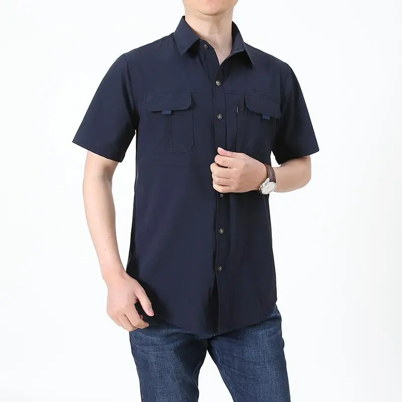 

Уличная рабочая одежда, мужская повседневная ort Sve irt, летняя новая однотонная мужская одежда середины Youn, дышащая, износостойкая, тонкая...