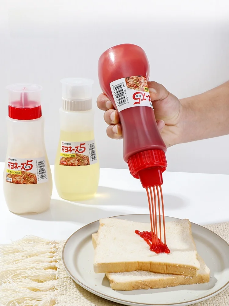 Dispensador de Molho com Cinco Furos, Garrafa de Molho para Salada e Temperos com Controle de Quantidade, Recipiente de Armazenamento de Cozinha Estilo Japonês