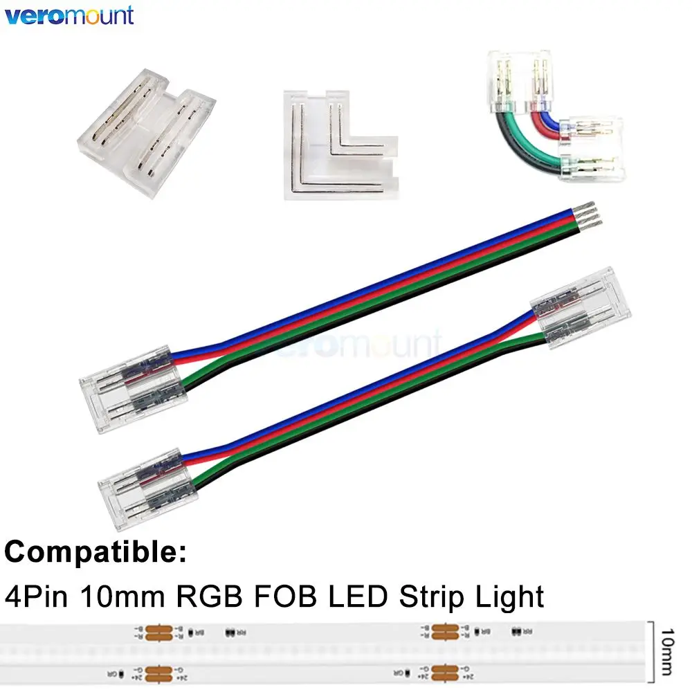 

Светодиодная лента RGB COB IP20, 4-контактный разъем для подключения угловых проводов, шириной 10 мм, без пайки
