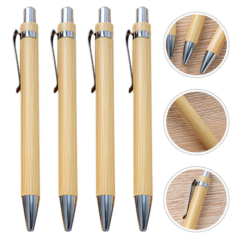 

12Pcs Bamboo Retractable Ballpoint Pens Portable Convenient Office School Multi-Function Writing Supply Daily Use Pen