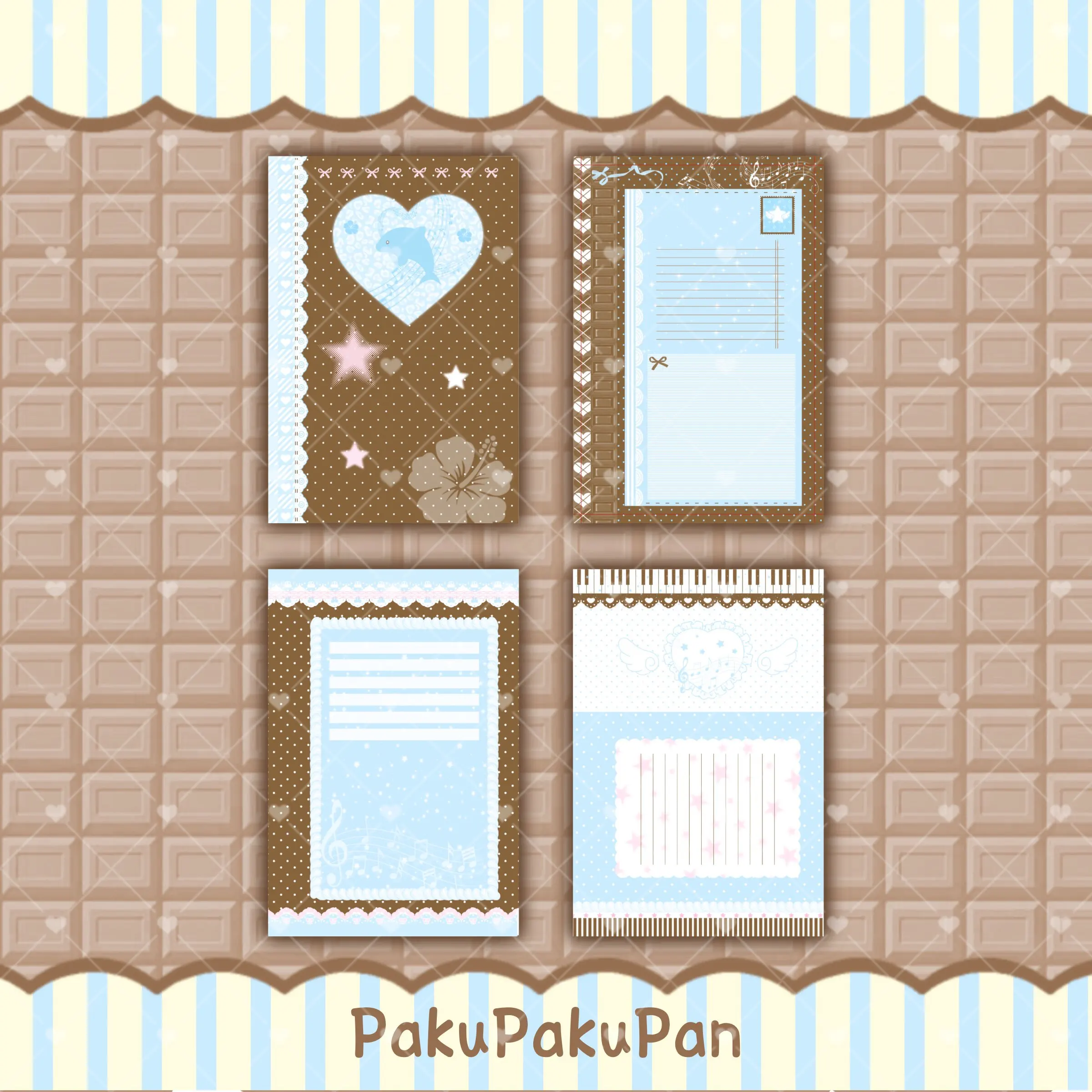 Cute 6-Hole Binder Refill Paper 40 Sheets A7 Loose Leaf Planner Insert Blue Brown Dolphin Wings Music Note Journal Pages