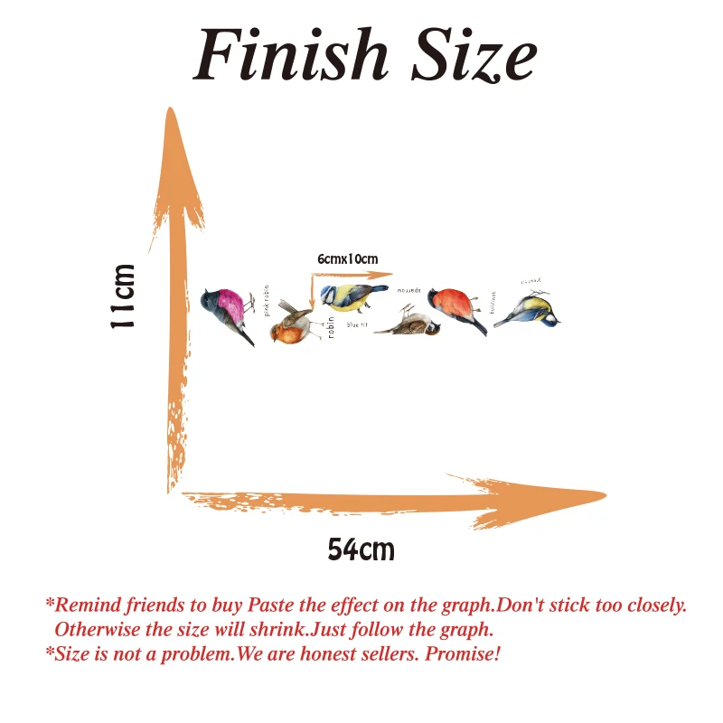 مجموعة ملصقات حائط من ستة طيور سبارو بلو تيت بولفينش جريت تيت روبن ملصق حائط لغرفة النوم والحمام وغرفة الأطفال وديكور المنزل